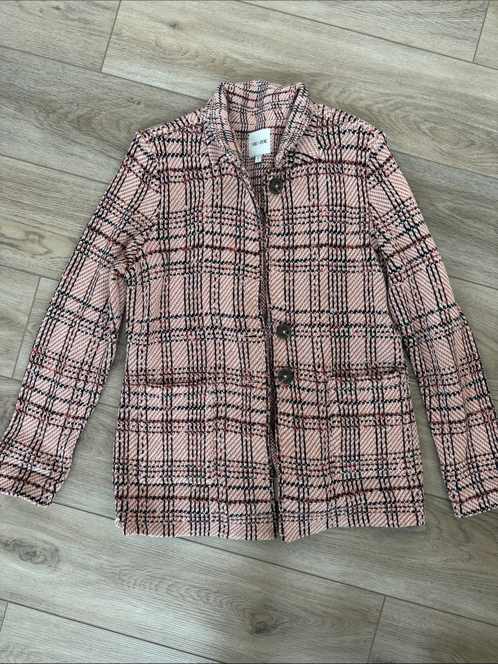 NIC+ZOE Pink Plaid Button Jacket